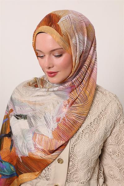 Desenli İpek Şal | Altın Kehribar