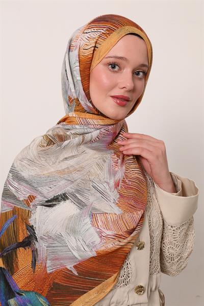 Desenli İpek Şal | Altın Kehribar