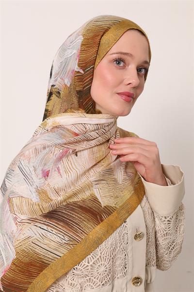 Desenli İpek Şal | Amber Işıltısı
