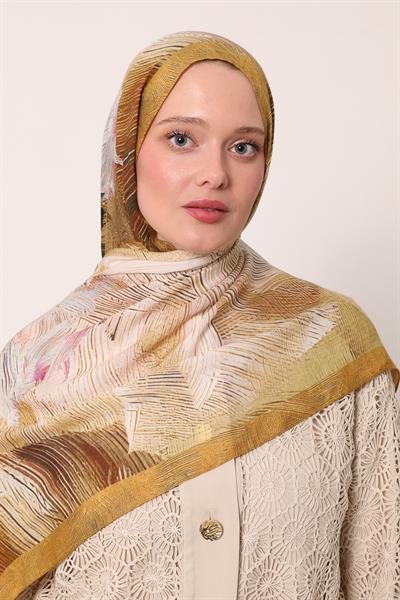 Desenli İpek Şal | Amber Işıltısı