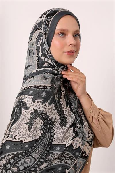 Desenli İpek Şal | Antrasit
