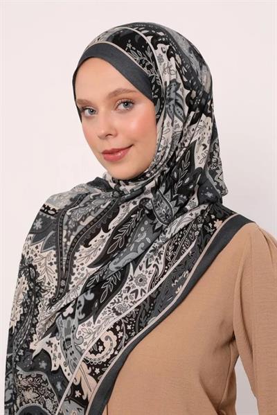 Desenli İpek Şal | Antrasit