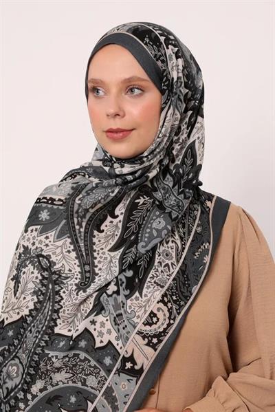 Desenli İpek Şal | Antrasit