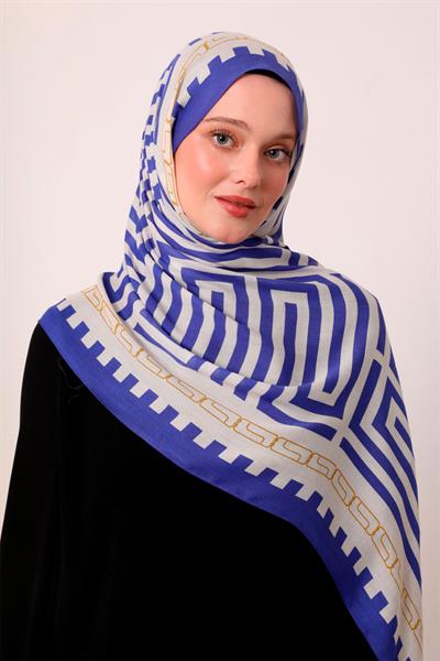 Desenli İpek Şal | Ay Mavisi