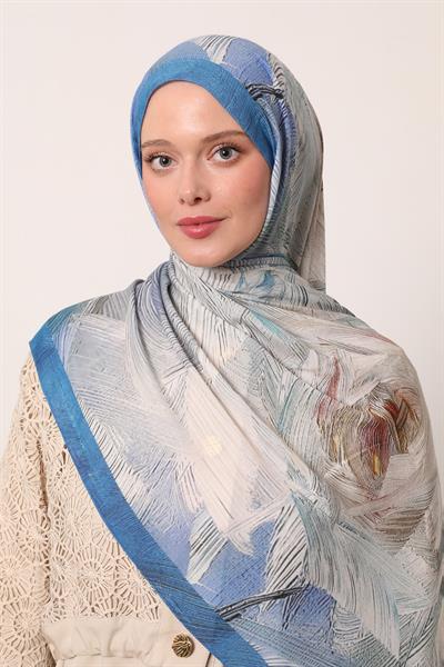 Desenli İpek Şal | Ay Mavisi