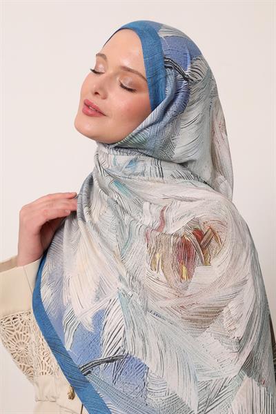 Desenli İpek Şal | Ay Mavisi