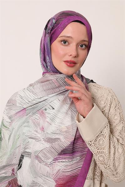 Desenli İpek Şal | Ay Moru