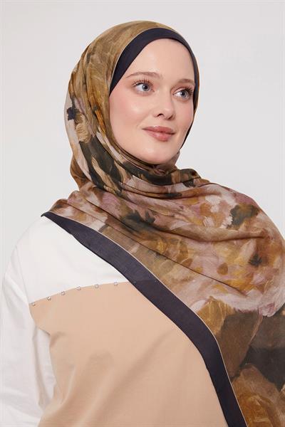 Desenli İpek Şal | Ayaz Siyahı