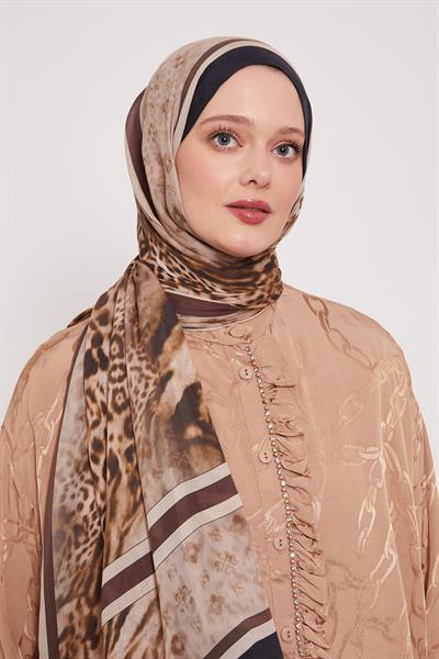 Desenli İpek Şal | Ayaz Siyahı