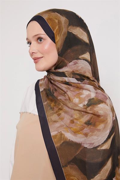 Desenli İpek Şal | Ayaz Siyahı