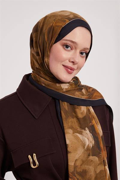 Desenli İpek Şal | Ayaz Siyahı