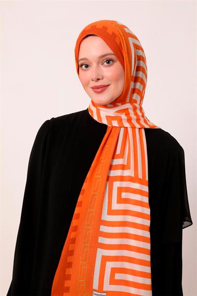 Desenli İpek Şal | Bakır Parıltısı