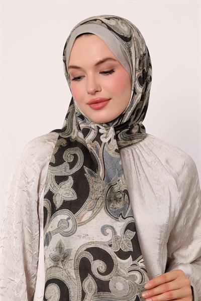 Desenli İpek Şal | Bej