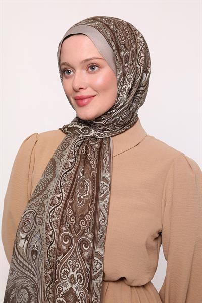 Desenli İpek Şal Bej