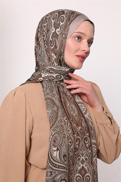 Desenli İpek Şal Bej