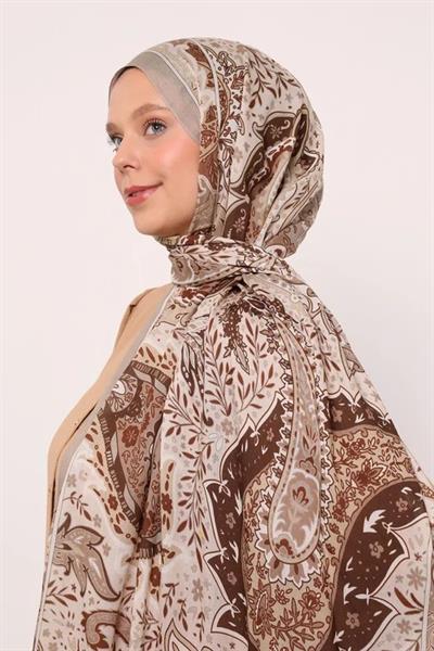 Desenli İpek Şal | Bej