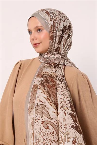 Desenli İpek Şal | Bej