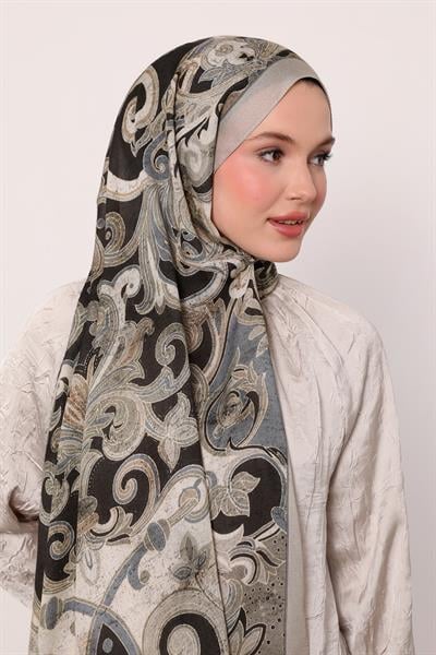 Desenli İpek Şal | Bej
