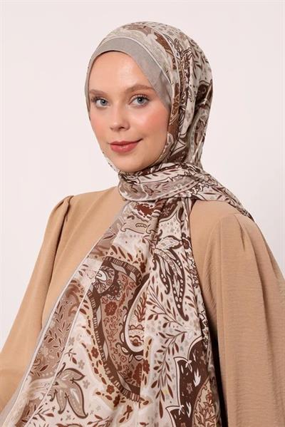 Desenli İpek Şal | Bej