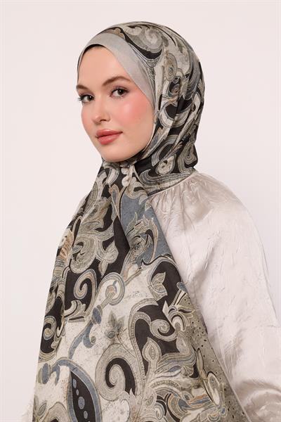 Desenli İpek Şal | Bej