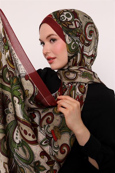 Desenli İpek Şal | Bordo