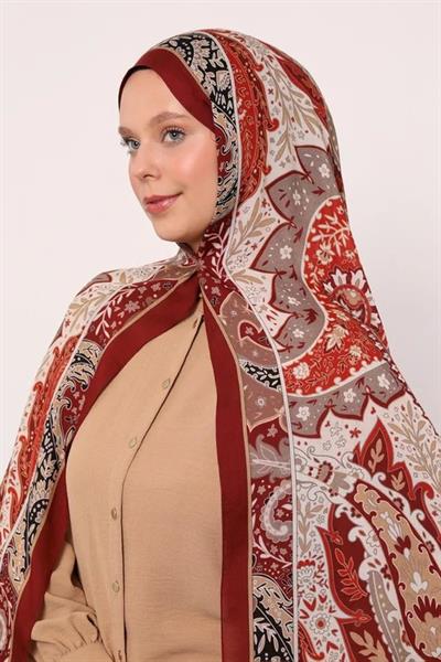 Desenli İpek Şal | Bordo