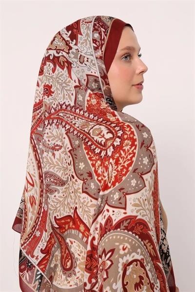 Desenli İpek Şal | Bordo