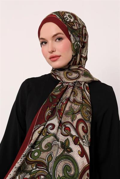 Desenli İpek Şal | Bordo