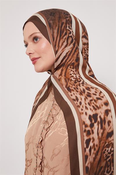 Desenli İpek Şal | Derin Kahve
