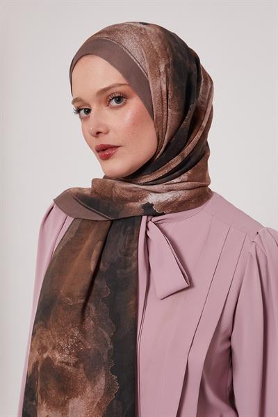 Desenli İpek Şal | Derin Kahve