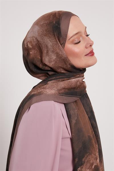 Desenli İpek Şal | Derin Kahve