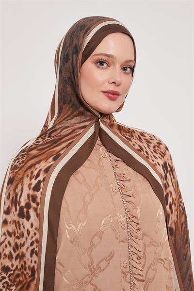 Desenli İpek Şal | Derin Kahve