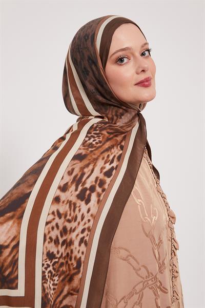 Desenli İpek Şal | Derin Kahve