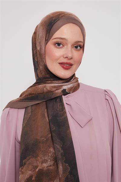 Desenli İpek Şal | Derin Kahve