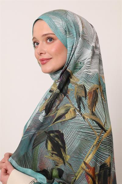 Desenli İpek Şal | Derin Turkuaz