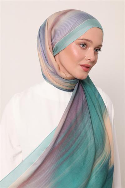 Desenli İpek Şal | Derin Turkuaz