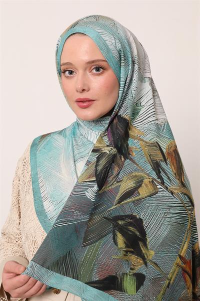 Desenli İpek Şal | Derin Turkuaz