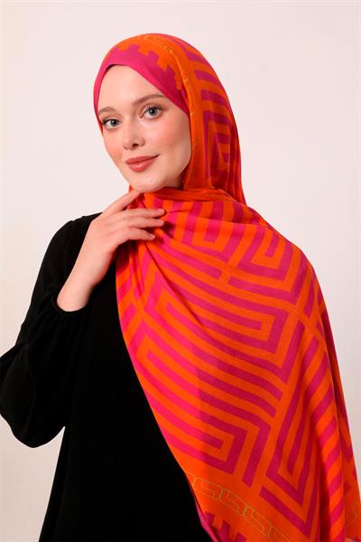 Desenli İpek Şal | Fuşya Düşü