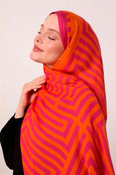 Desenli İpek Şal | Fuşya Düşü