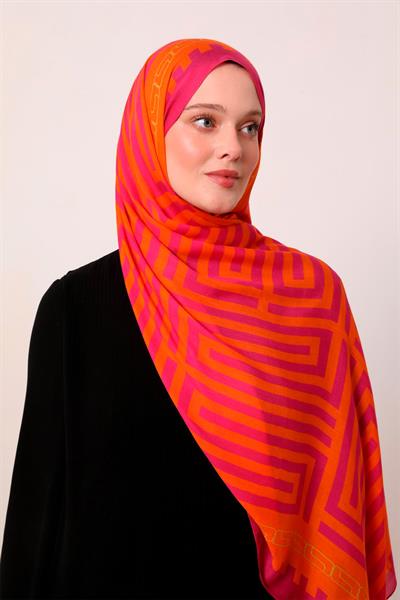 Desenli İpek Şal | Fuşya Düşü