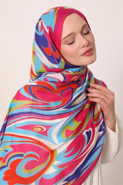 Desenli İpek Şal | Fuşya Düşü