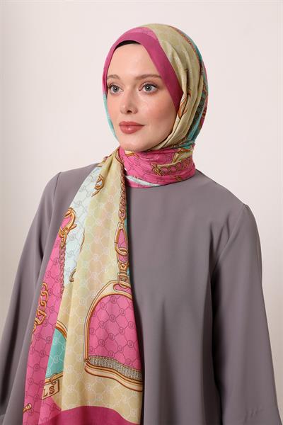 Desenli İpek Şal | Fuşya Düşü