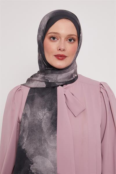 Desenli İpek Şal | Gece Antrasiti