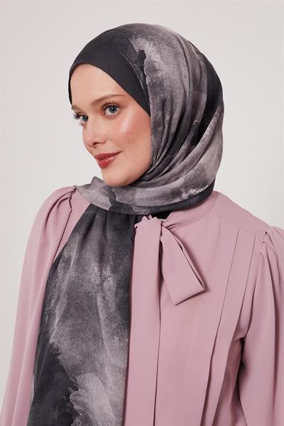 Desenli İpek Şal | Gece Antrasiti