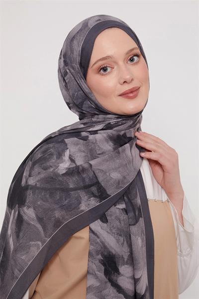 Desenli İpek Şal | Gece Antrasiti