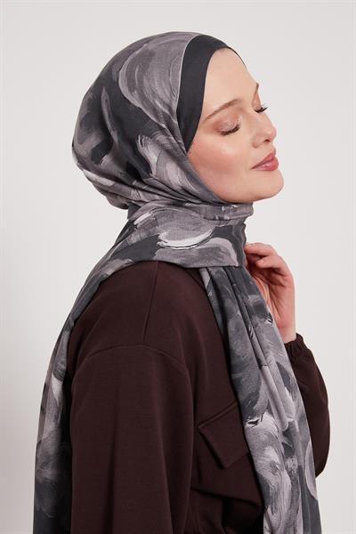 Desenli İpek Şal | Gece Antrasiti