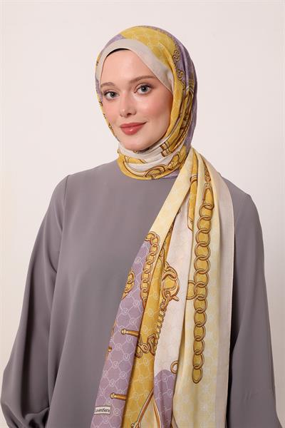 Desenli İpek Şal | Gece Eflatunu