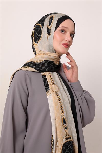 Desenli İpek Şal | Gece Siyahı