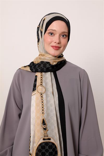 Desenli İpek Şal | Gece Siyahı