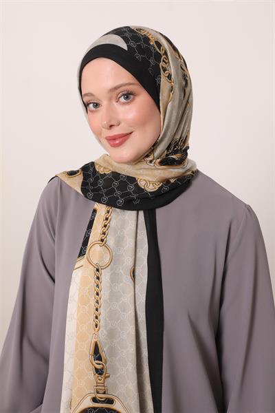 Desenli İpek Şal | Gece Siyahı